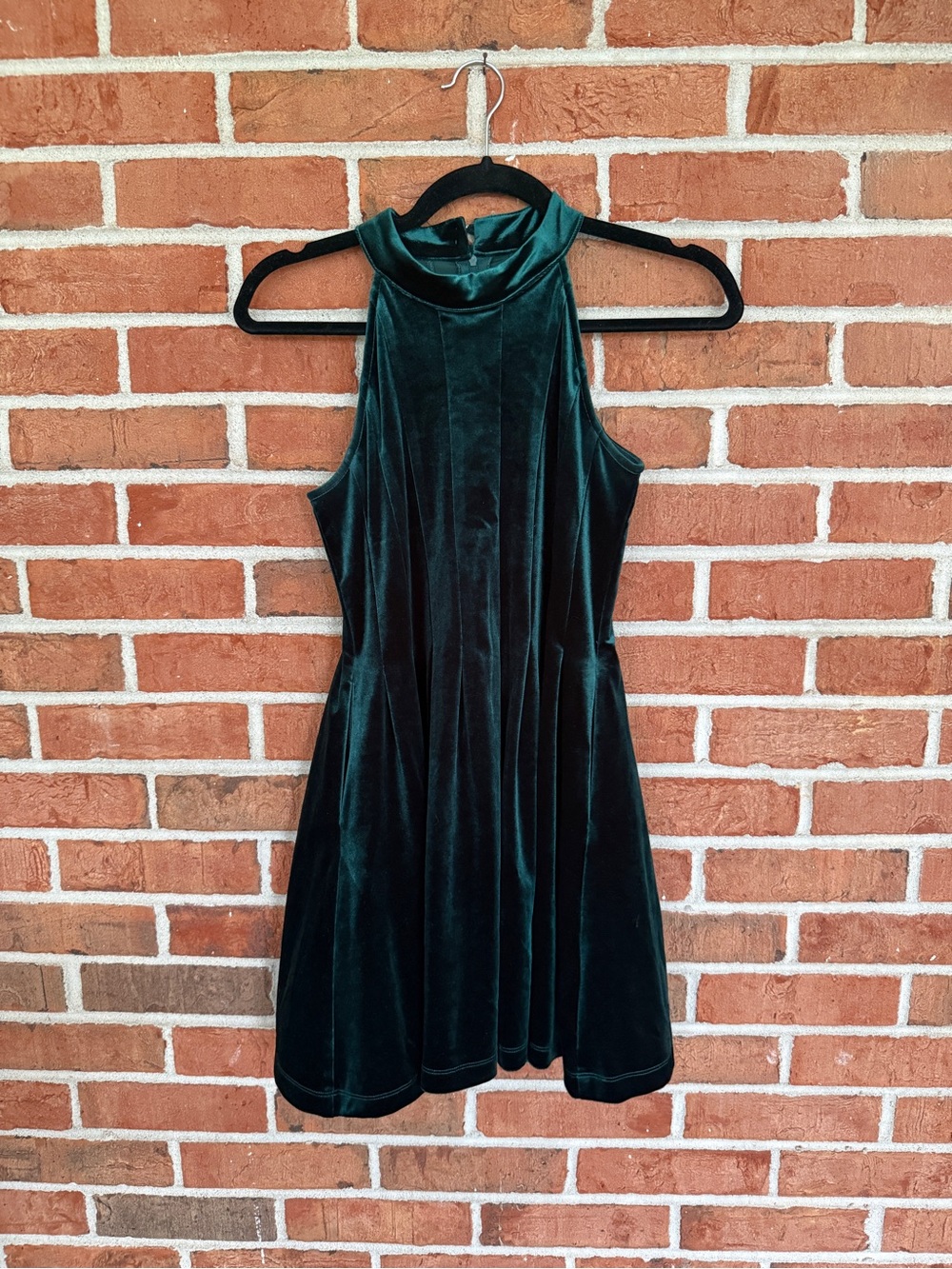 GB girls Dark Green Velvet High Neck Mini Dress